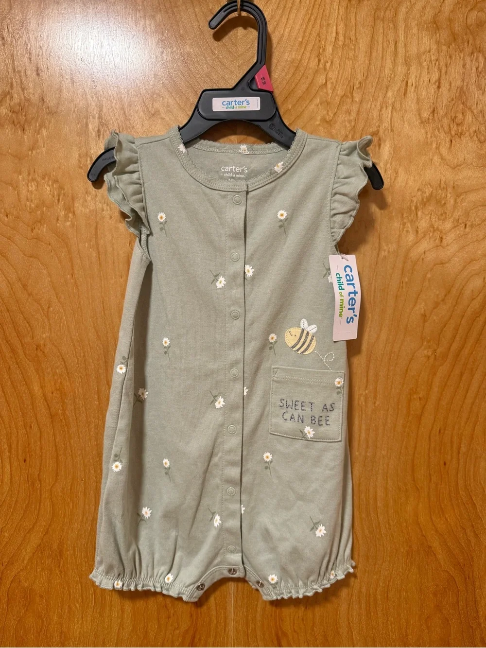Carter's Sage Green 'Sweet As Can Bee' Girls Dress Romper